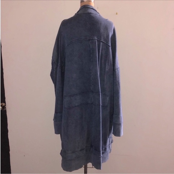 Free People] Oversized Custom dye Blue Sweatshirt long Dress Jacket - Picture 9 of 14